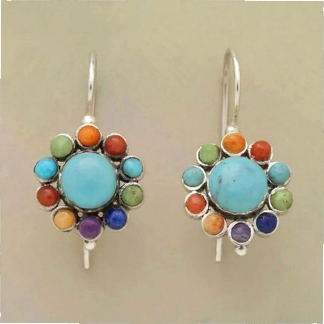 Multicolored Round Earrings in Turquoise