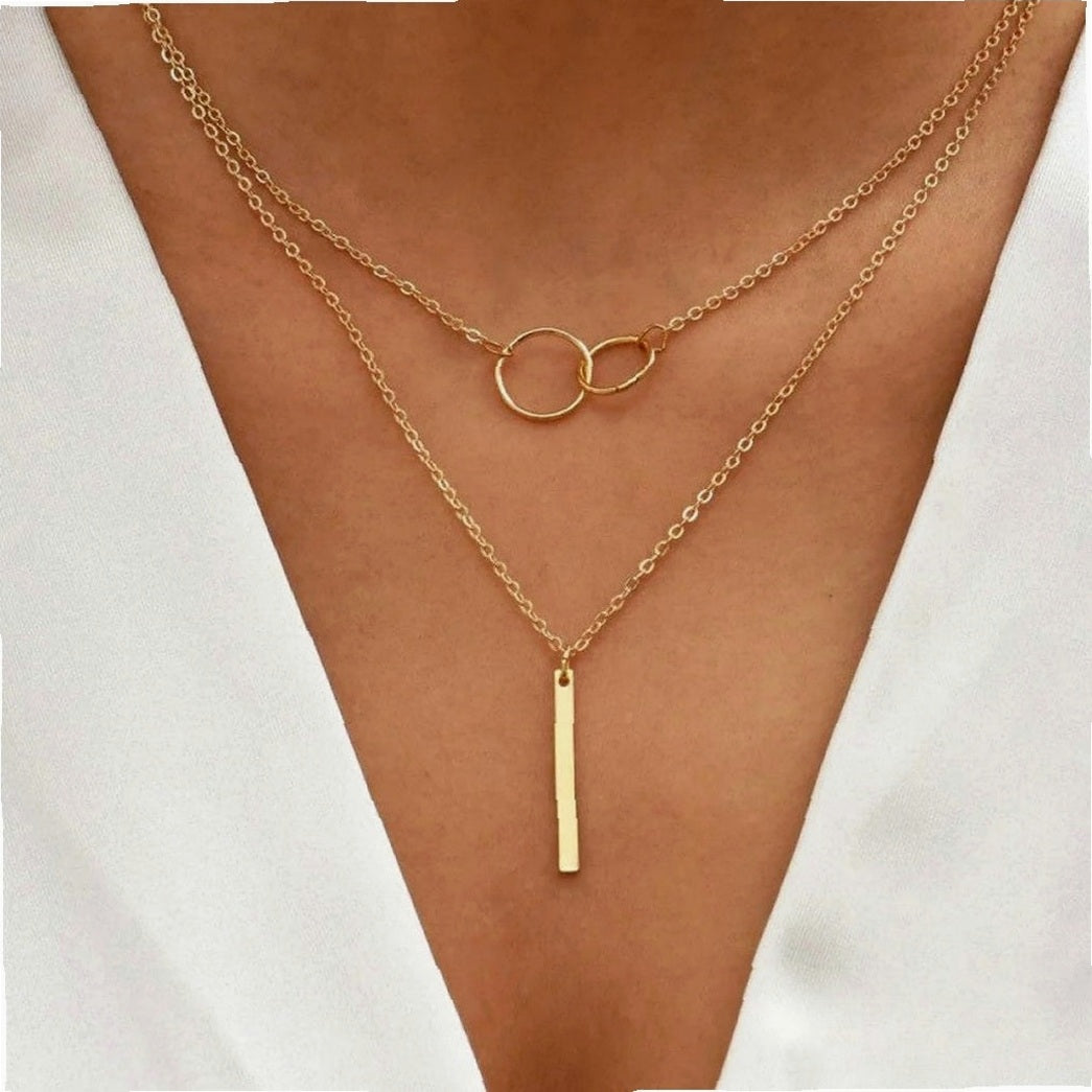 Retro Gold Double Circle Pendant Necklace
